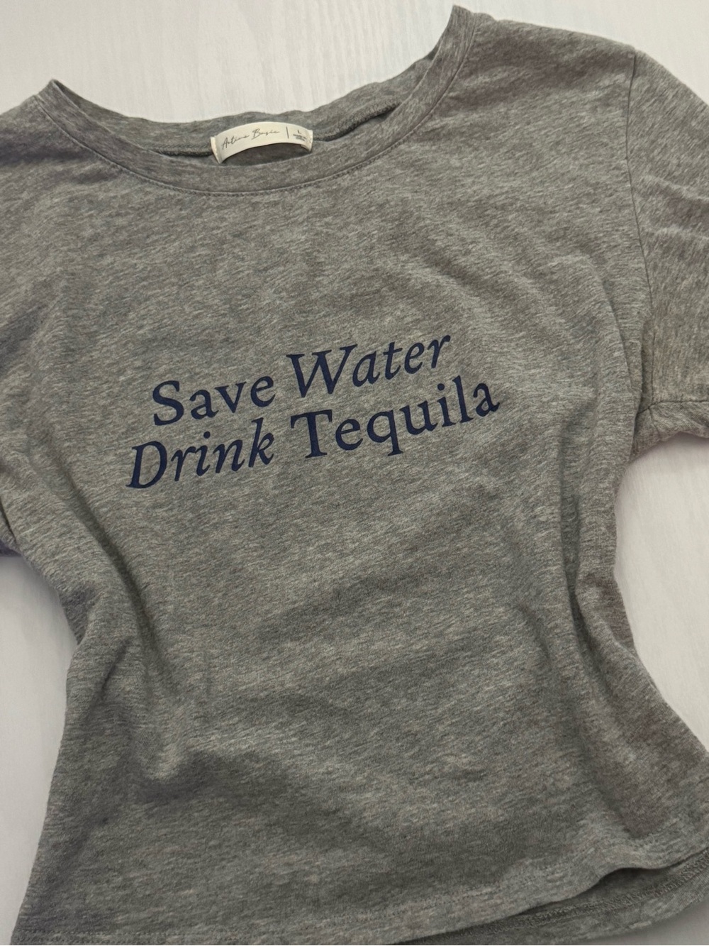 Save Water, Drink Tequila Grey Graphic Crewneck Baby Tee Y2K Style